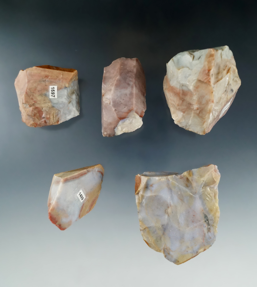 Set of five Flint Ridge Flint Hopewell Cores found in Ohio.