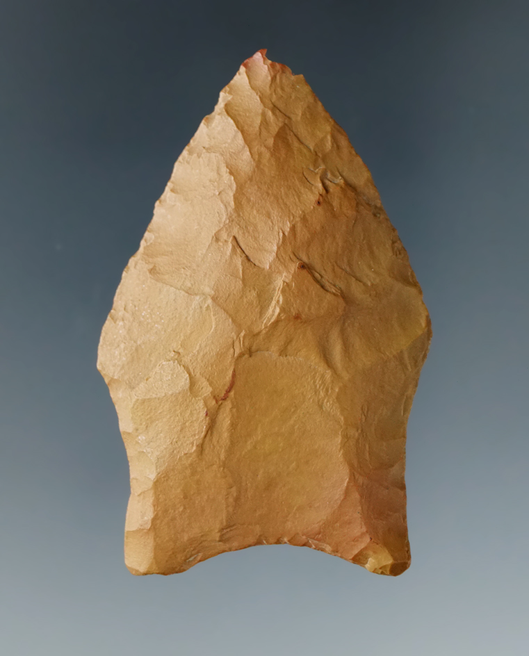 Nice! Excellent flaking and style on this 1 7/8" Pelican made from attractive orange Jasper found in