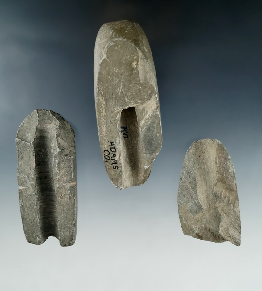 Set of three damaged Bannerstones found in Ohio that are excellent examples of ancient drilling. Gre