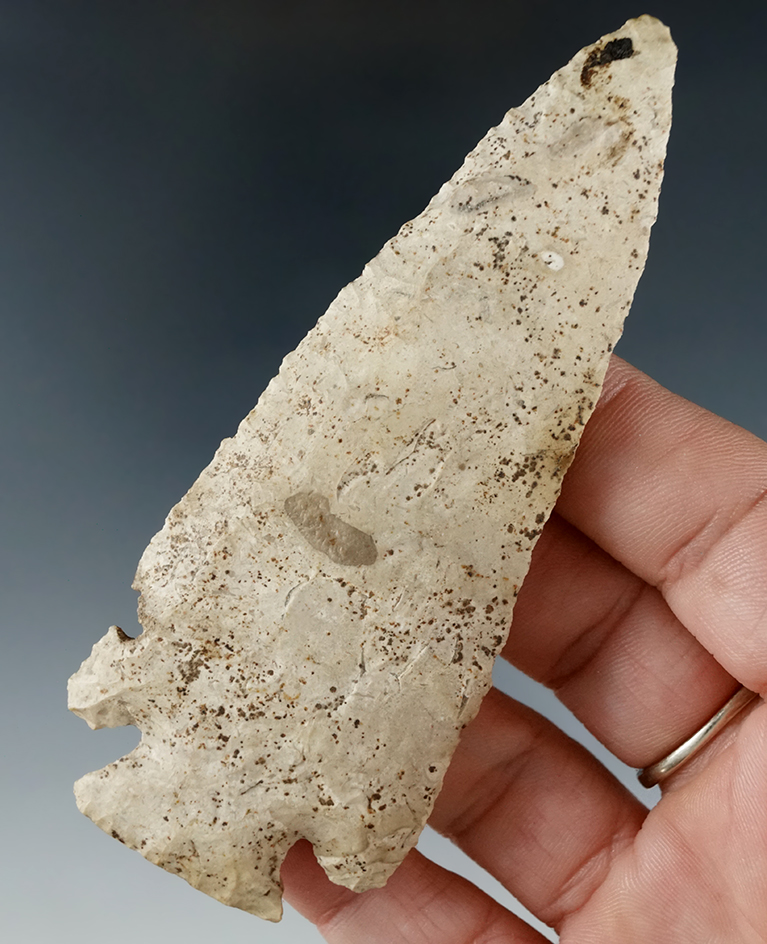 4" Archaic Cornernotch Bevel found near Rossville, Clinton Co., Indiana.