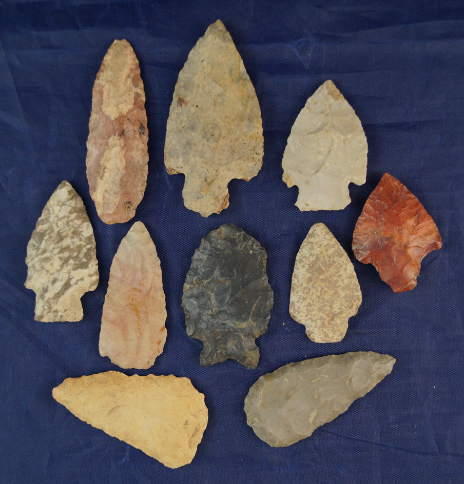 Group of 10 assorted Midwestern Flint Artifacts from various locations, largest is 3".
