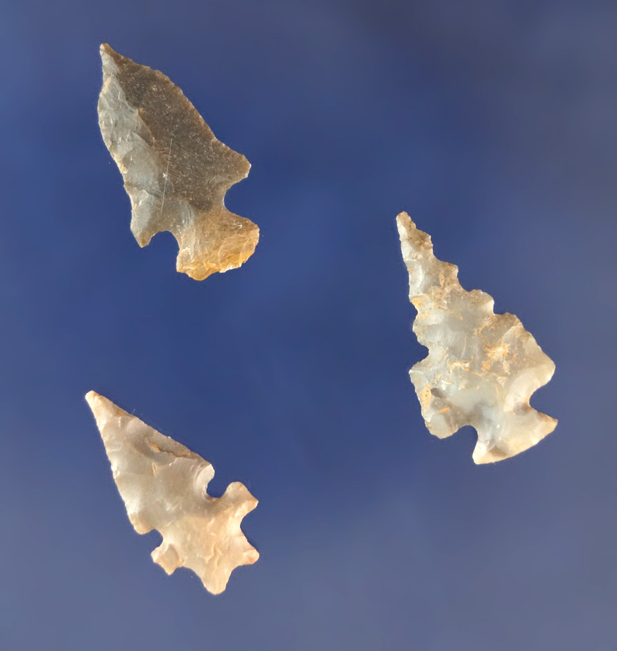 Set of three well styled Texas area bird Points, largest is 15/16".