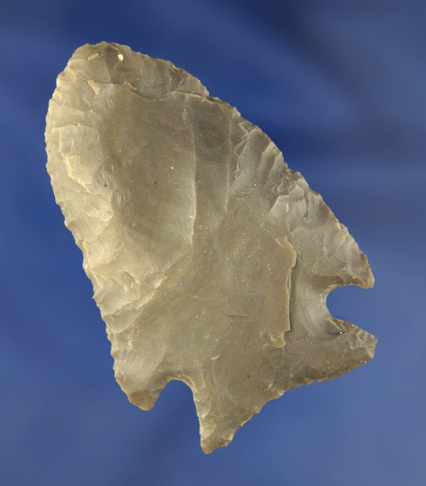 2 1/2" Archaic Cornernotch that is uniquely made off a large flake found in Davies Co.,  Kentucky.