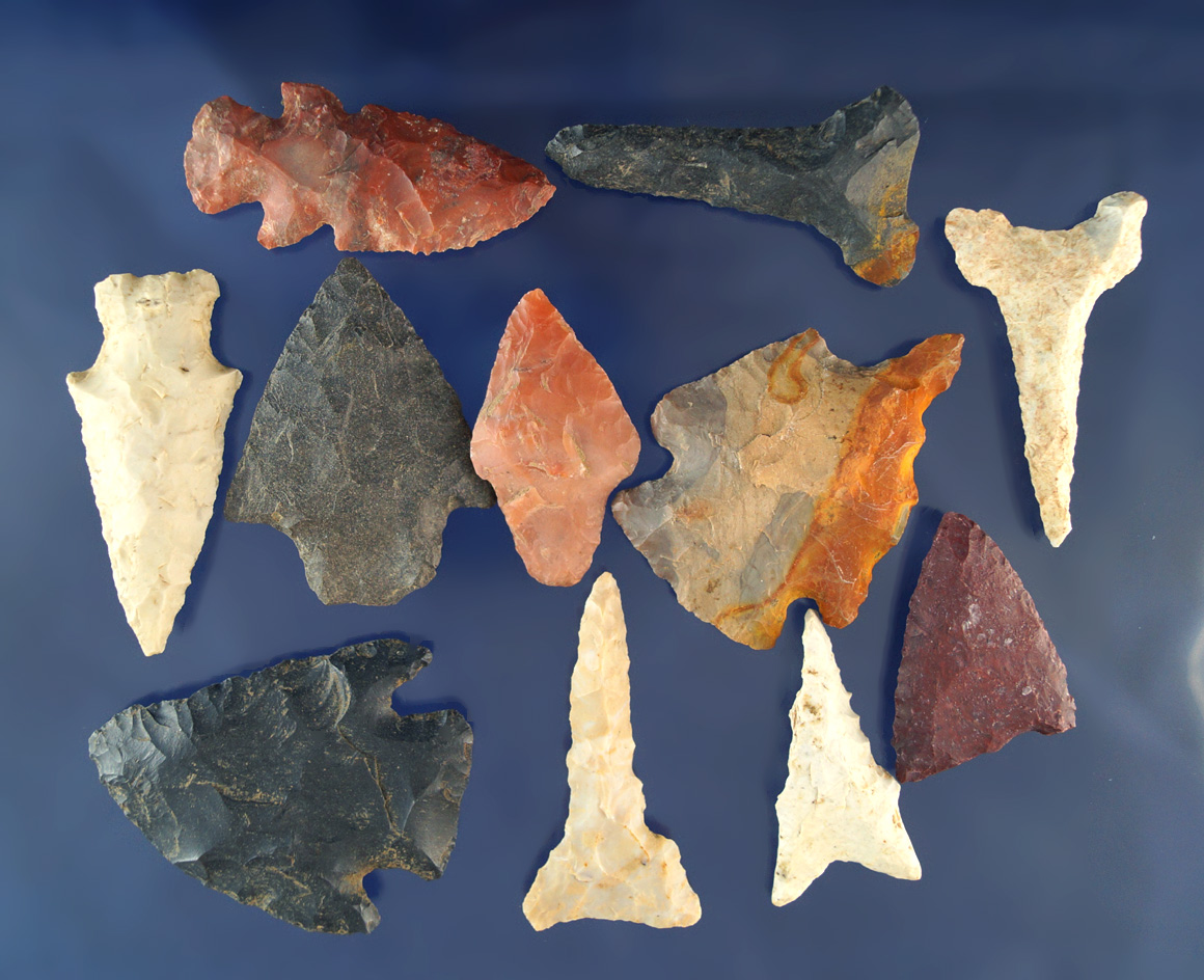 Set of 12 assorted Flint Artifacts found in the Arkansas area, largest is 2 1/16"
