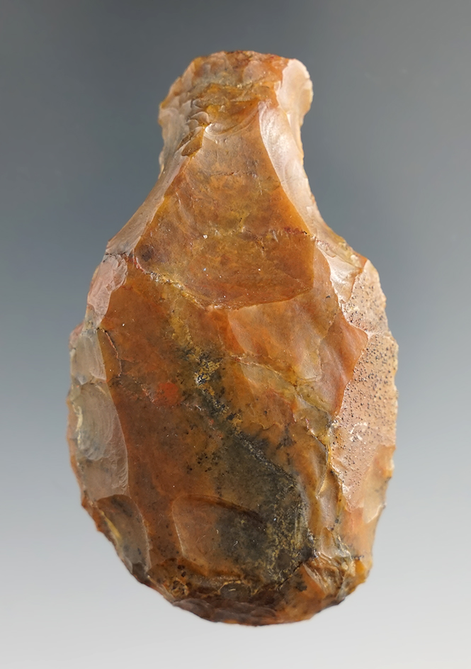 Large 2 7/8" Uniface Hafted Scraper made from attractive well patinated material. Arizona.