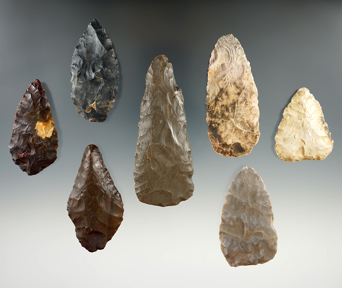 Group of 7 Blades found in New York and Indiana. Largest is 3 5/8".