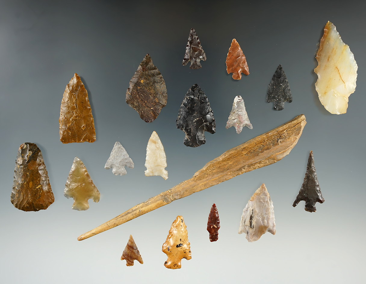 Group of 21 assorted Columbia River Artifacts, largest is 5 1/4". All found near Goldendale, WA.