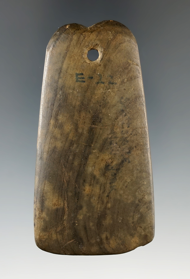 Beautifully polished and heavily patinated 3" Trapezoidal Pendant. New York. Ex. Harry Scholff.