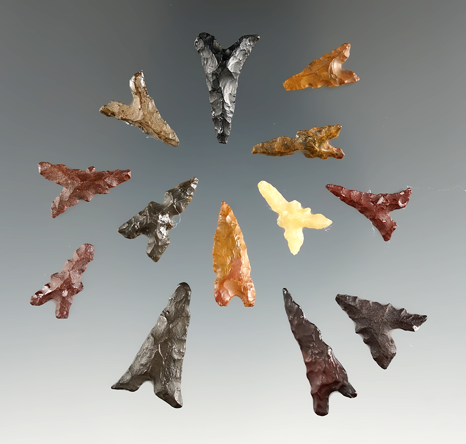 Group of 13 Buck Taylor Points found North of Phoenix, Arizona. Ex. Jim Hogue Collection.
