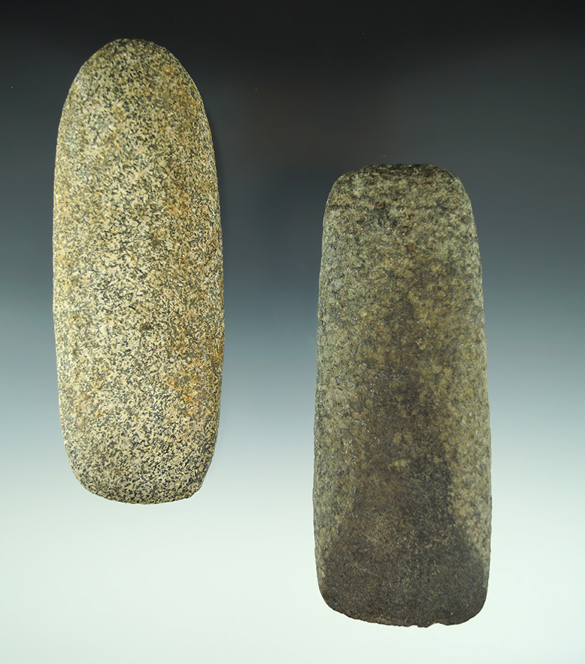 Pair of stone Celts in nice condition found in southern Michigan. Largest is 4 7/8". Ex. Phil Wagle