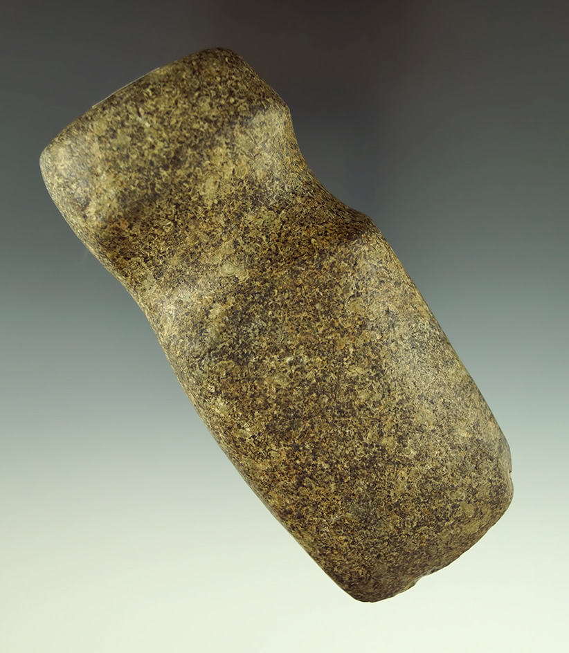 4 1/4" beautifully styled 3/4 grooved Hardstone Axe found in Union Co.,  Ohio. Ex. Ron Sauer.