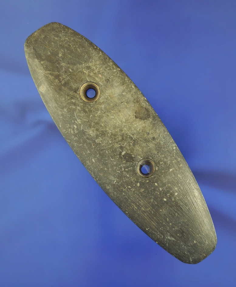 5 1/4" Elliptical Gorget made from nicely patinated slate found in Darke Co.,  Ohio.