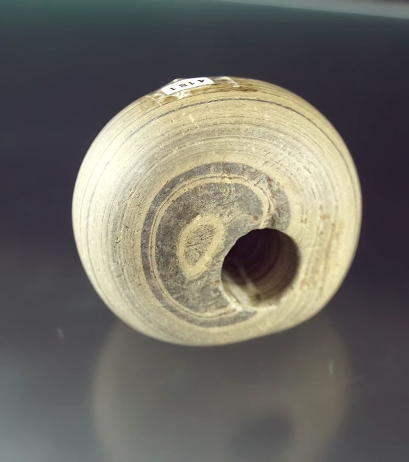 1 13/16" Fluted Ball Bannerstone - Delaware Co.,  IN.. Ex. Earl Townsend, Charlie Smith - Pictured.