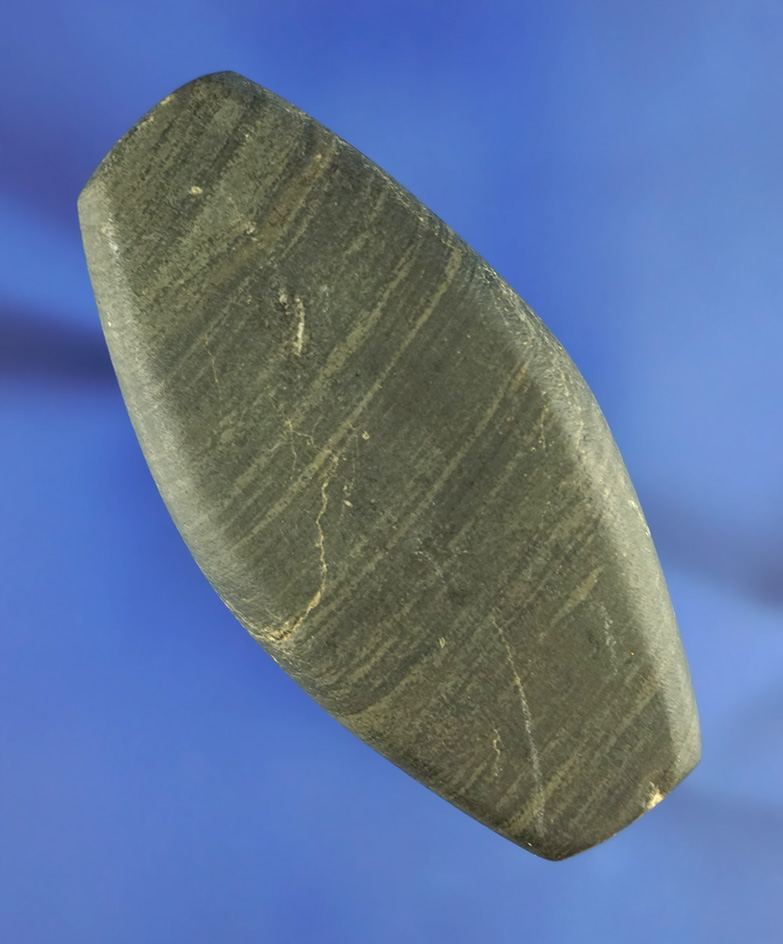 3 5/16" undrilled Expanded Center Gorget found in Preble Co.,  Ohio. Ex. Ron Sauer, Doug Hooks.