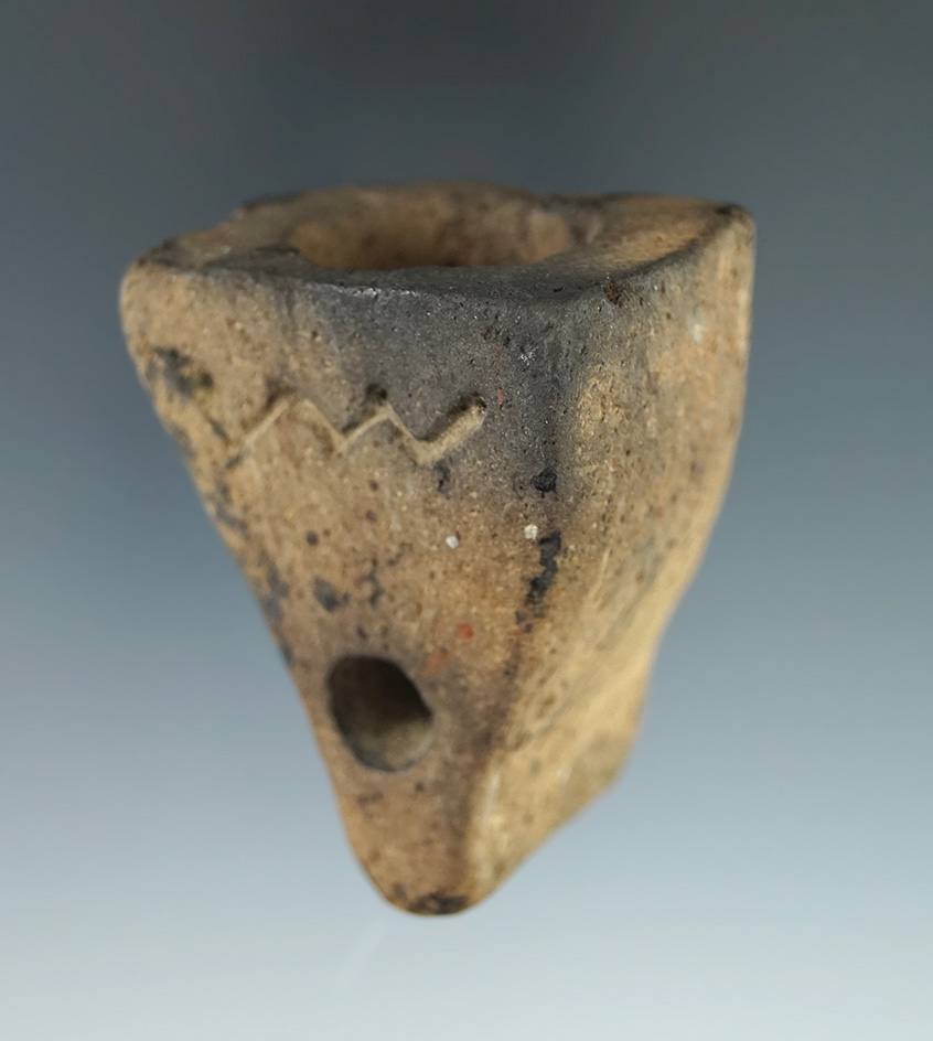 Very unique 2" tall V shaped engraved elbow pipe found in Richland Co.,  Ohio. Dickey COA.
