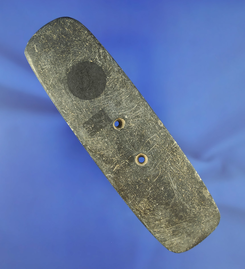 5 1/4" Rectangular Gorget - heavily patinated found in Homerville, Medina Co. Ohio. Ex. Hooks.