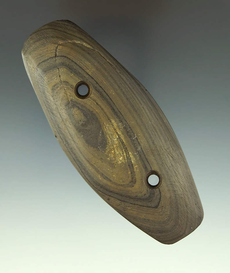 4 1/8" Glacial Kame Gorget made from nicely banded slate found in Hardin Co.,  Ohio.