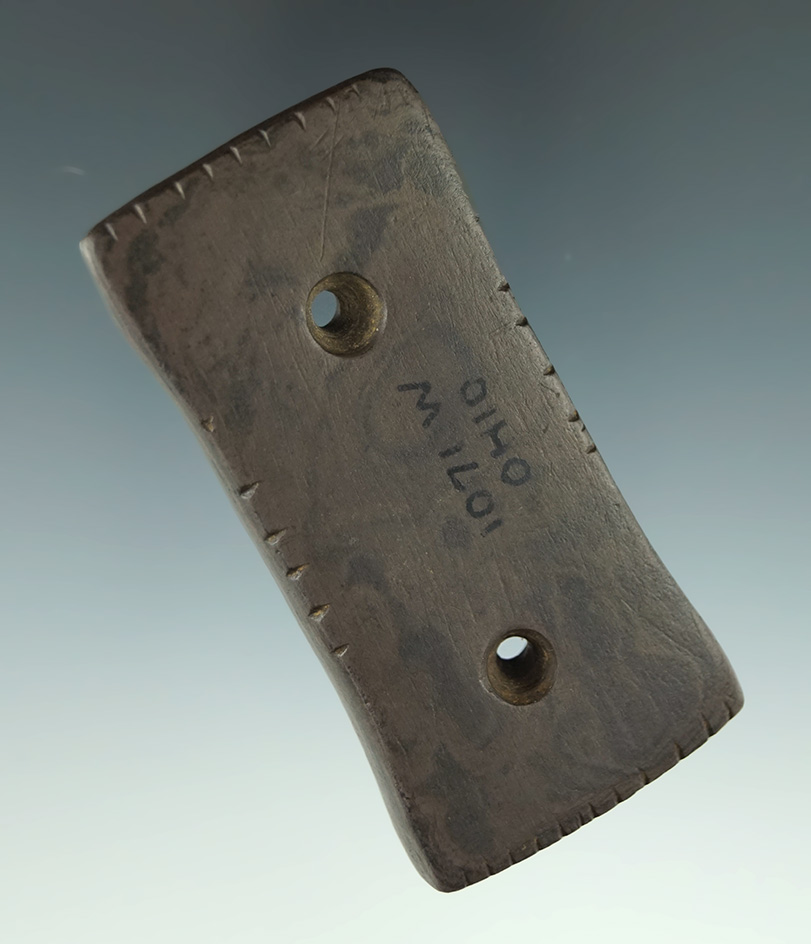 2 7/8" Rare Banded Slate Mini Bi-Concave Gorget - highly tallied.  Delaware Co., Ohio.