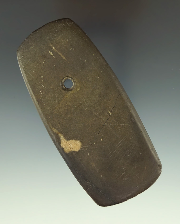 3 7/8" slate Pendant found in Richland Co.,  Ohio with tallies on two sides. Ex. Hooks collection.