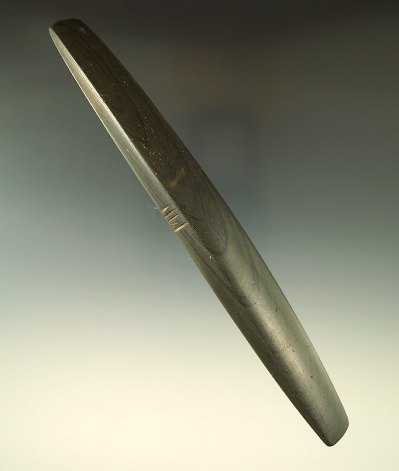 Sale Highlight 7 1/2" Extremely fine Banded Slate Ceremonial Pick found in Wood Co., Ohio.