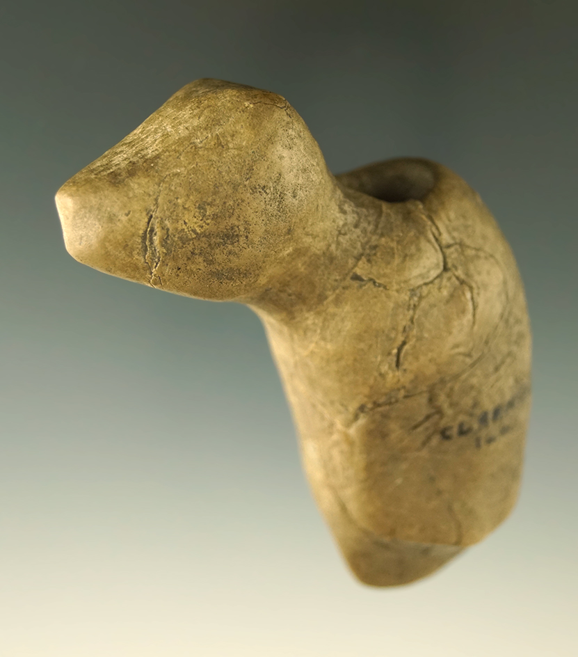 Sale Highlight! Displayed in the Col. Raymond Vietzen Museum - very rare 3 3/8" Bear Effigy Pipe