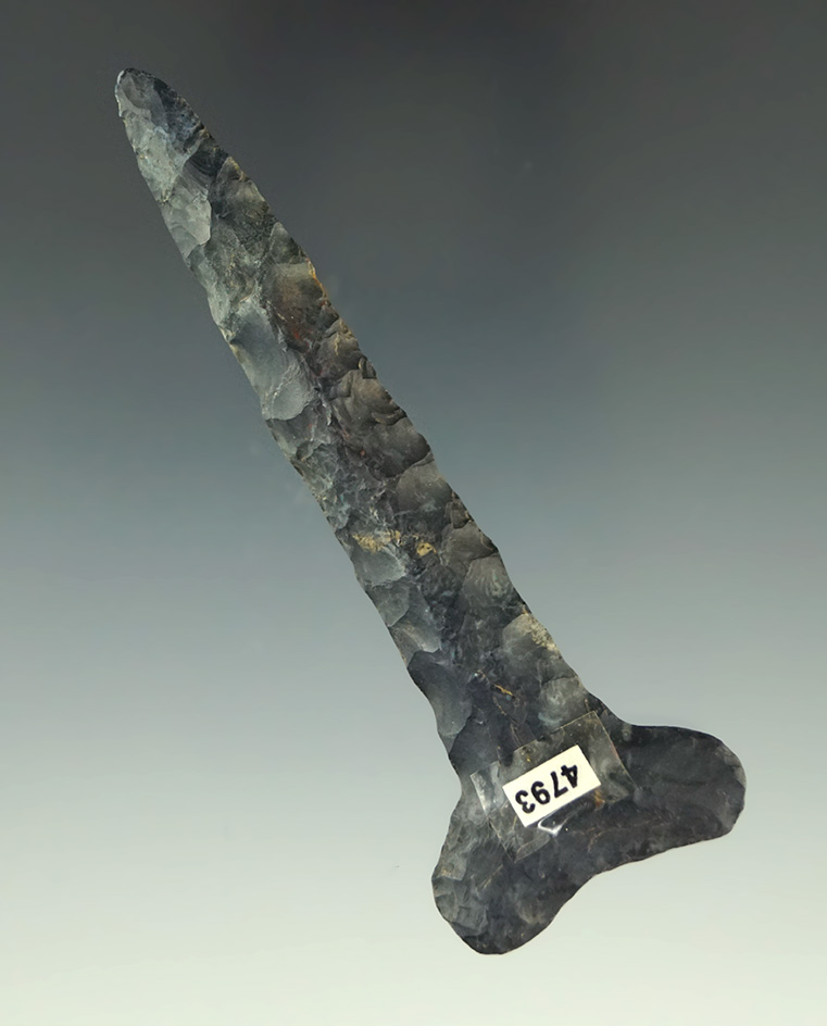 Excellent style and flaking on this 3 5/16" Coshocton Flint Dovetail Drill - Belmont Co.,  Ohio.