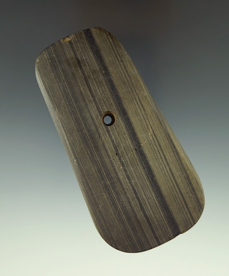 3 7/8" green banded slate Pendant found in Ohio.