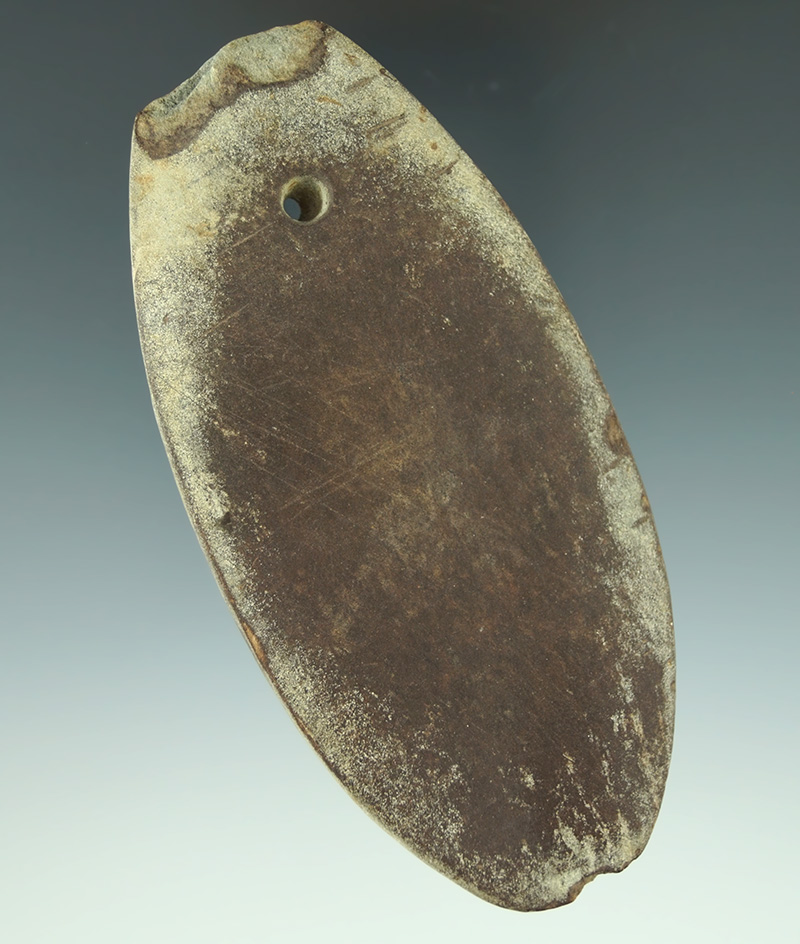 4" brown slate Pendant that is heavily patinated found in New Jersey