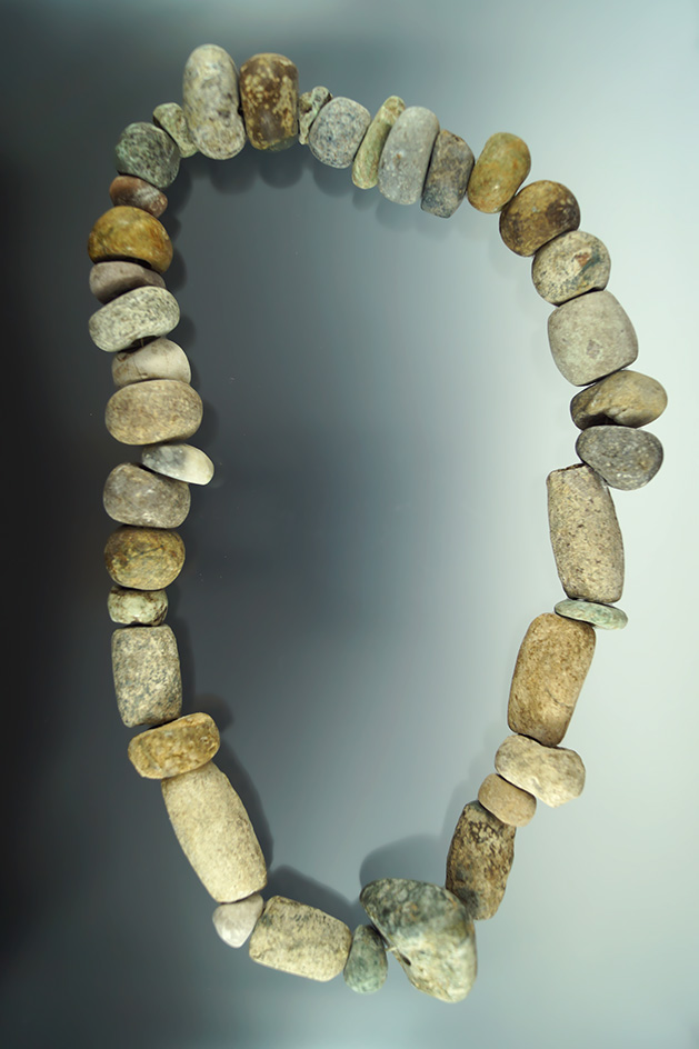 21" strand of large drilled pre-Columbian stone beads found in Mesoamerica.