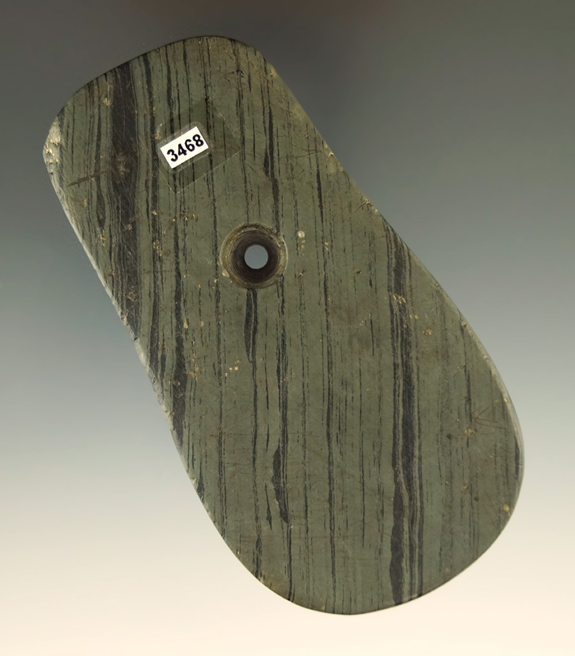 3 3/4" Keyhole Pendant made from nicely banded slate found in Clark Co.,  Ohio. Ex. Norm Kley