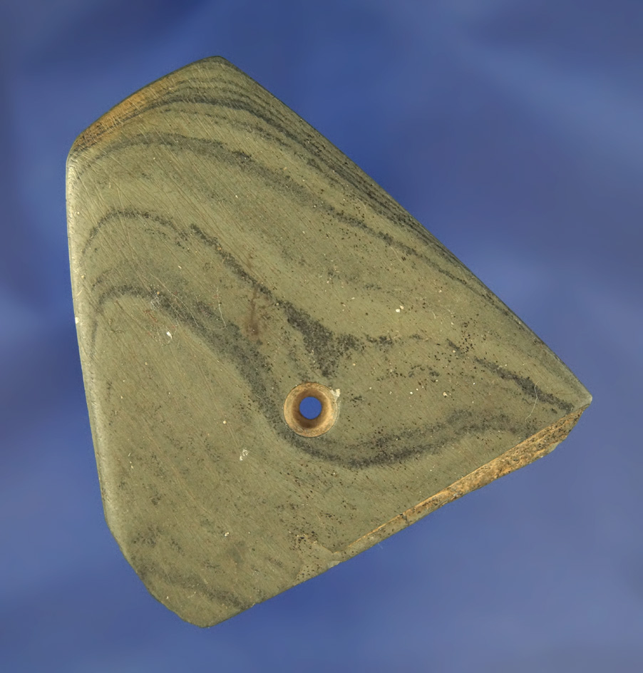 Engraved 2 5/8" Slate Gorget half that has nice engravings on surface found in Ohio. Ex. Sam Speck