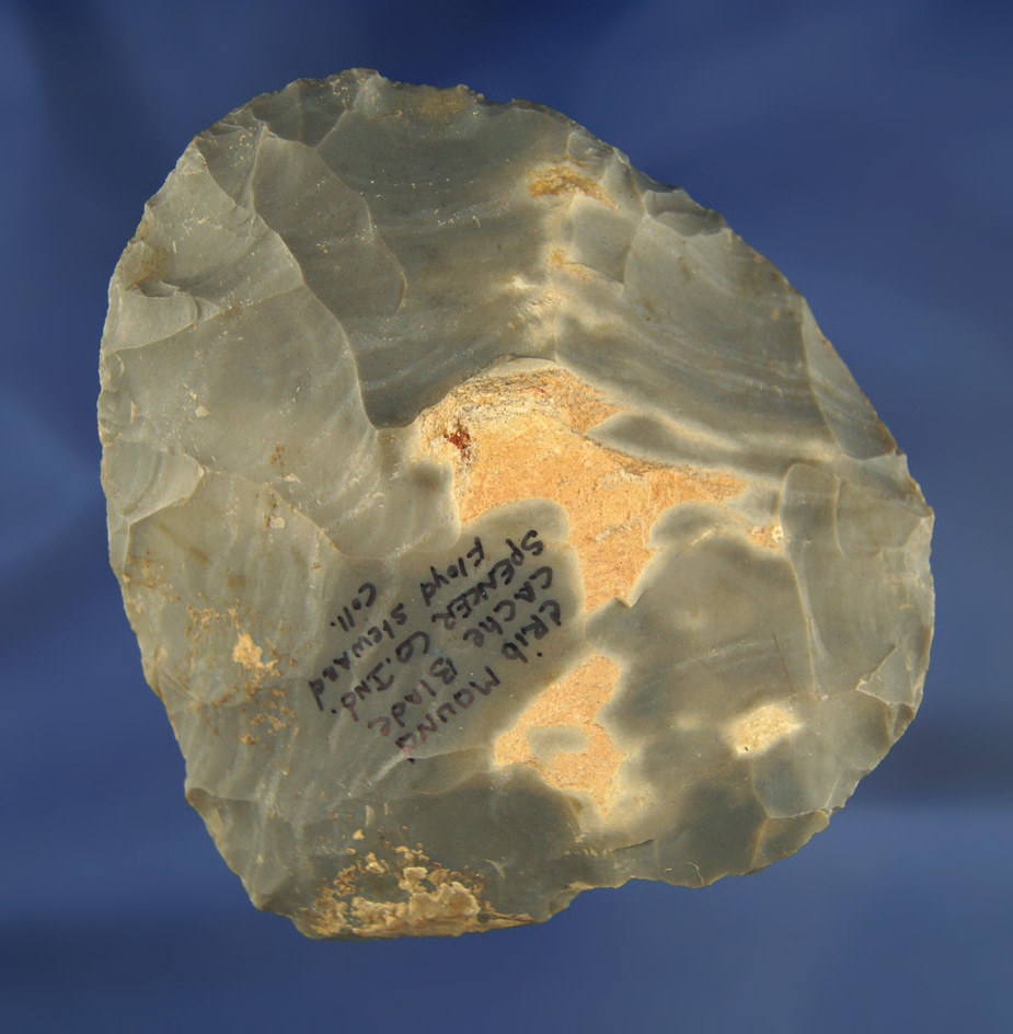 Large and nice 4 5/16" by 4 1/8" Hornstone Cache Blade  Crib Mound, Spencer Co., Indiana.