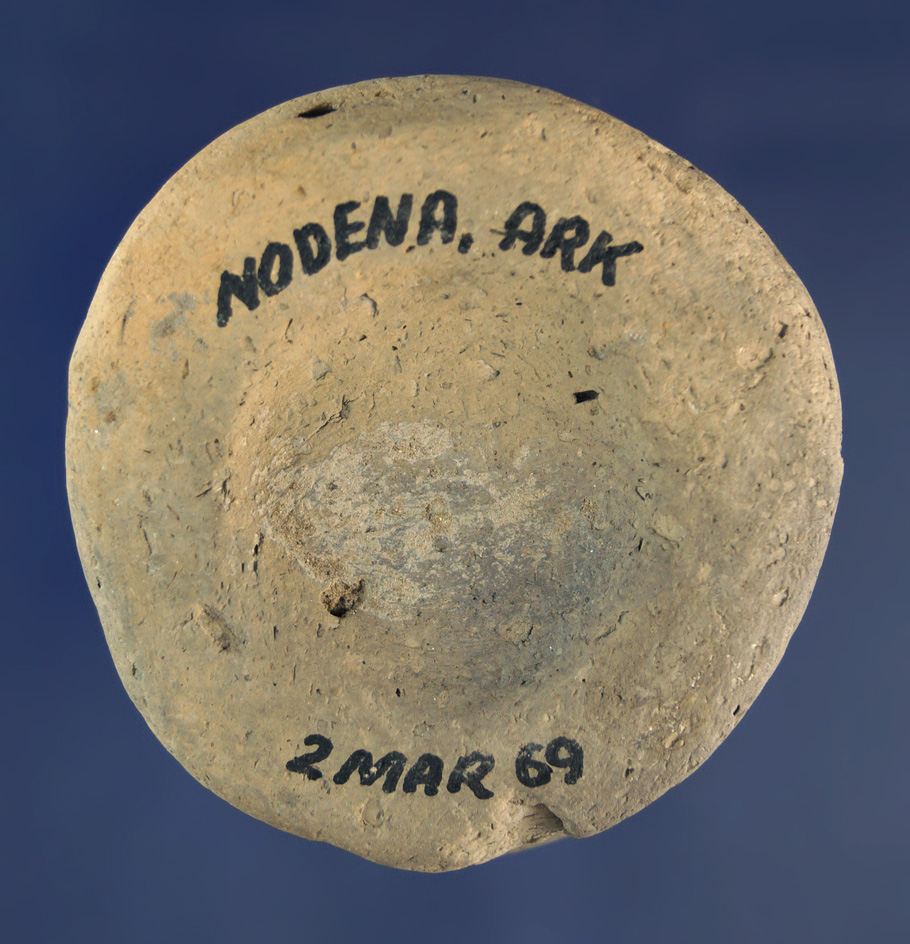 Unique! Well-crafted 2 1/16" clay Discoidal that is grooved around its perimeter found in Nodena AR