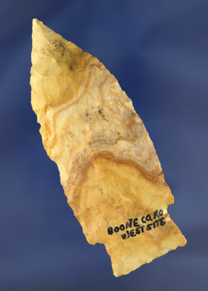 3 13/16" Etley made from beautiful swirled color material found in Boone Co., Missouri at the West s