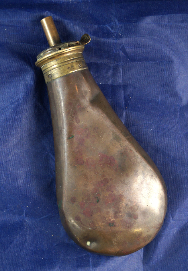 Beautifully patinated Copper Powder Flask from the mid to late 1800s.