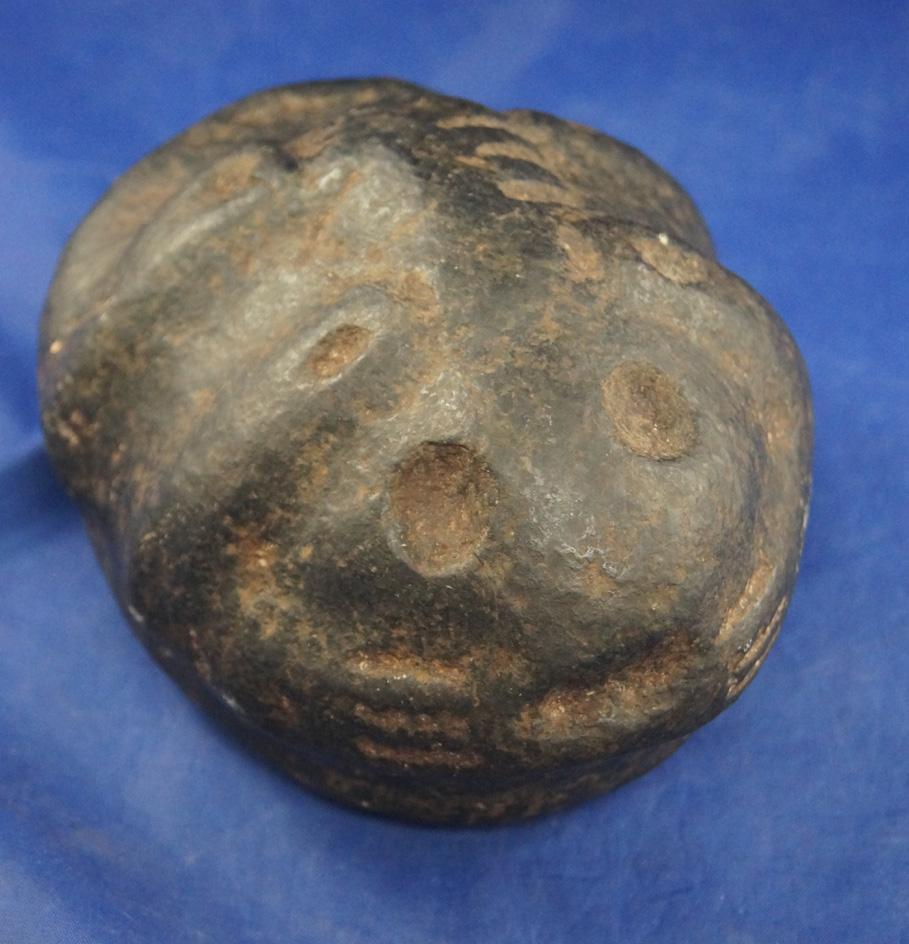 Nicely patinated 5 1/8" Taino basalt stamp  found in Hispaniola. Circa AD 1200 – 1500. Ex. Toplack