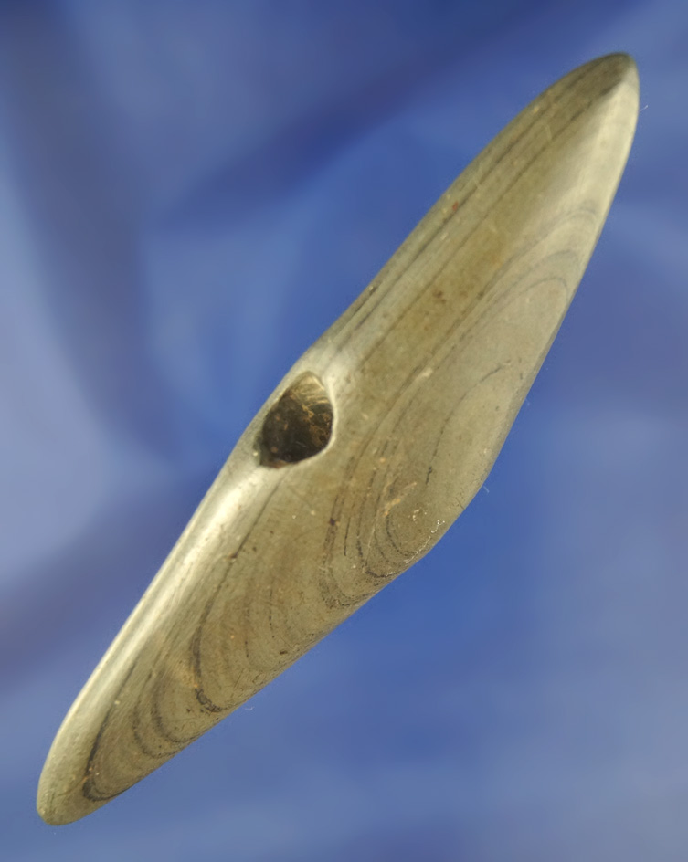 Well styled and nicely polished 4 7/8" Pick Bannerstone found in would Co., Ohio.