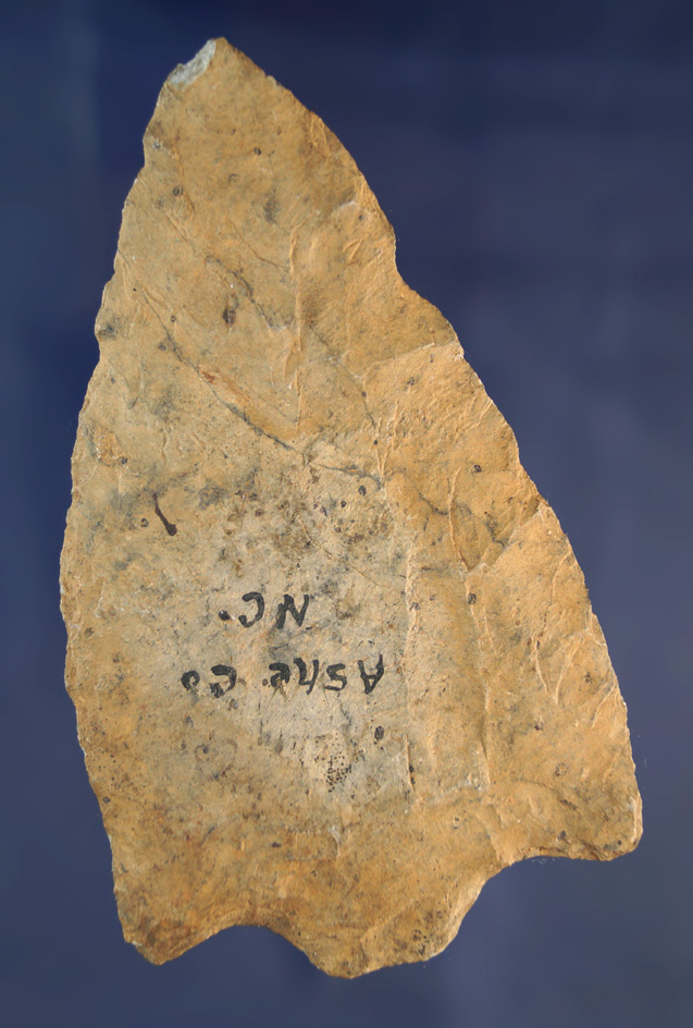 Large 4 1/8" Stemmed Knife that is thin for size found in Ashe Co., North Carolina.