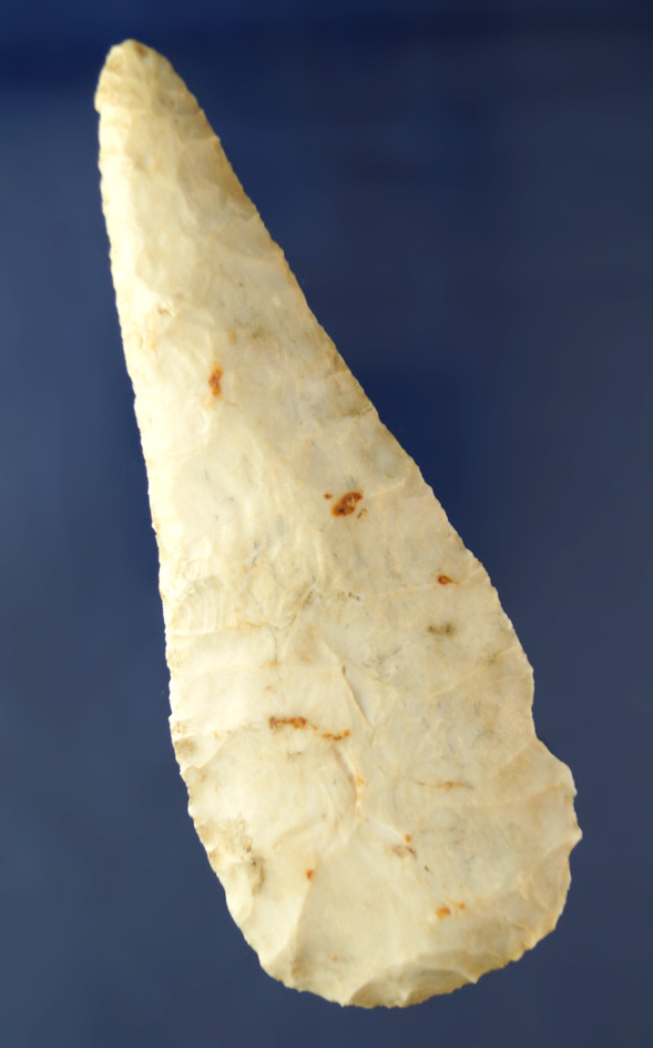 Well patinated and nicely flaked 5 1/4" Burlington chert Cobbs Knife found in Illinois.