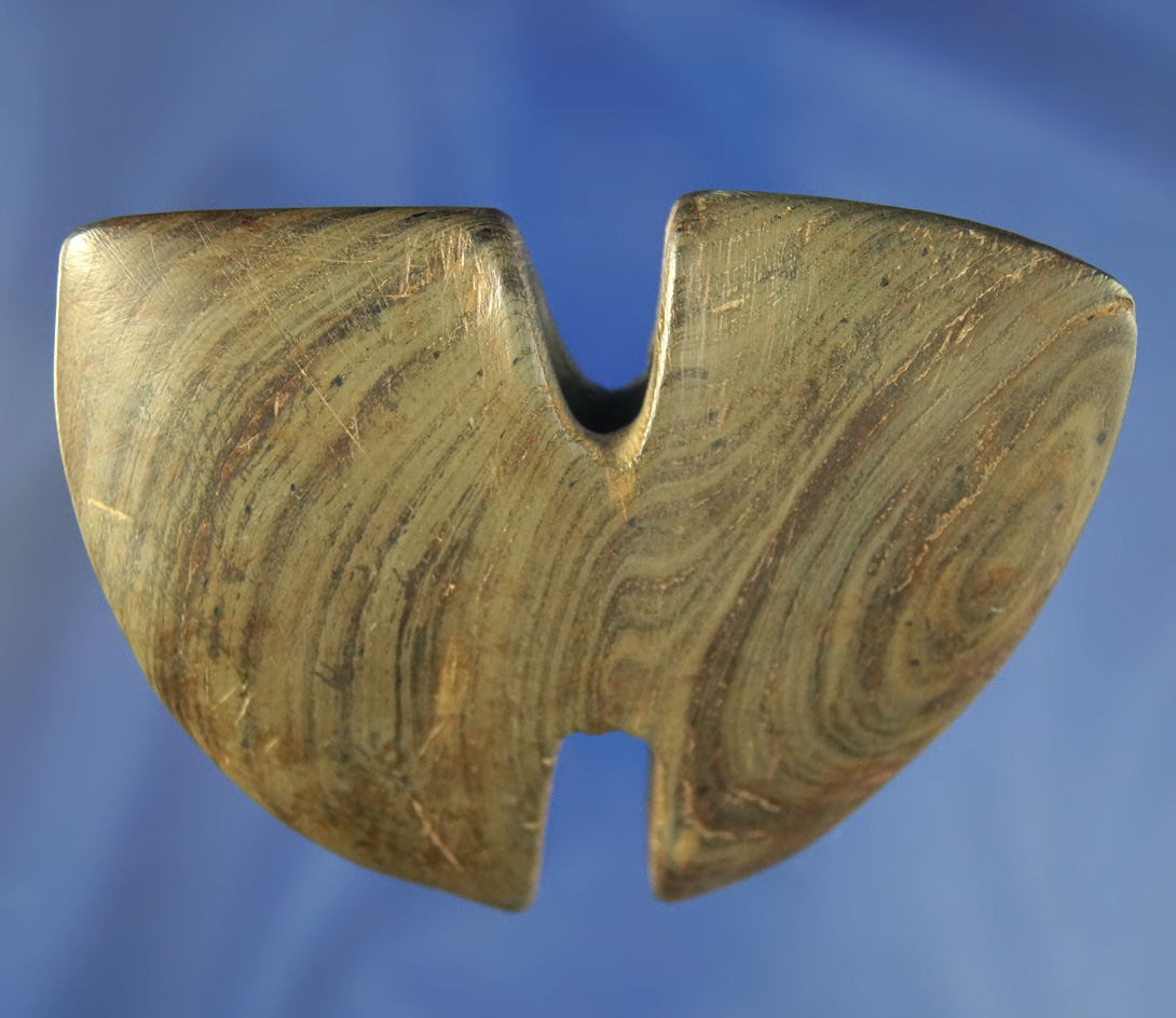 Classic style 3 11/16" Double Notched Wing Bannerstone found in Huron Co., Ohio