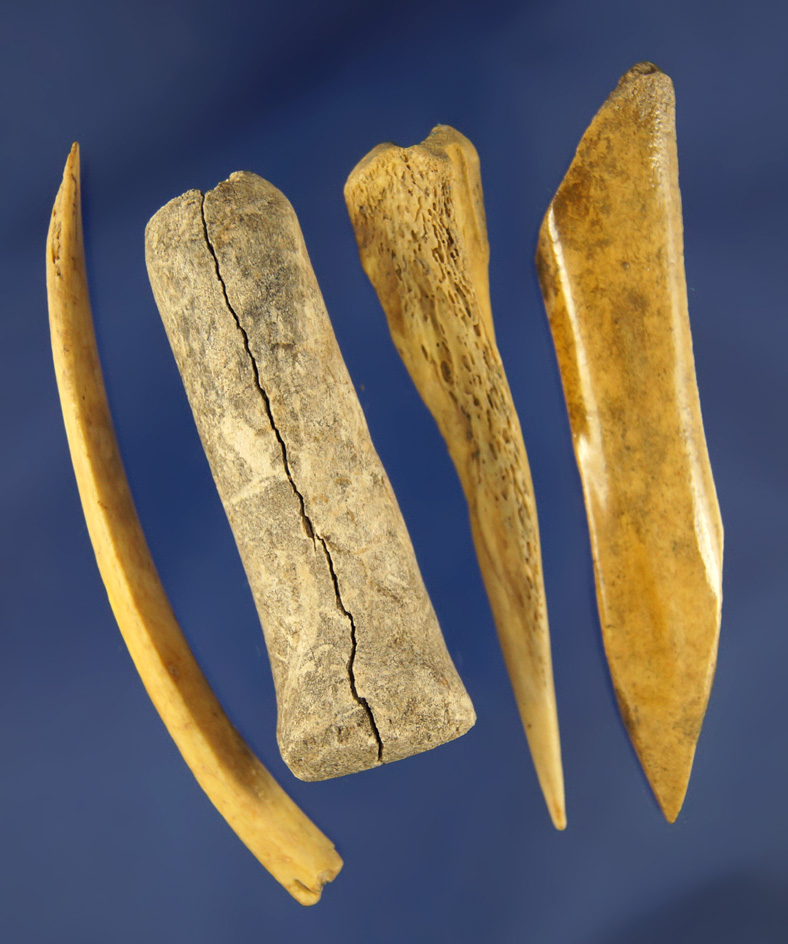 Set of four Bone Artifacts found in Kentucky, largest is 3 1/2".