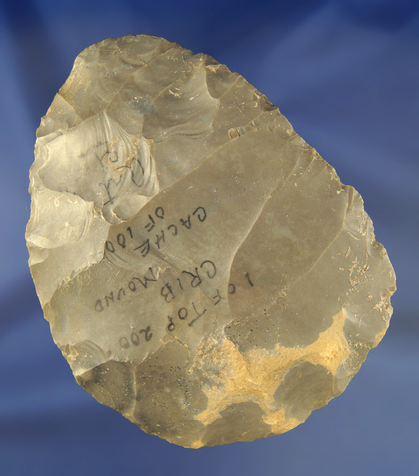 5 1/2" Hornstone Cache Blade found by Art Gerber at the Crib Mound, Spencer Co., Indiana. Signed