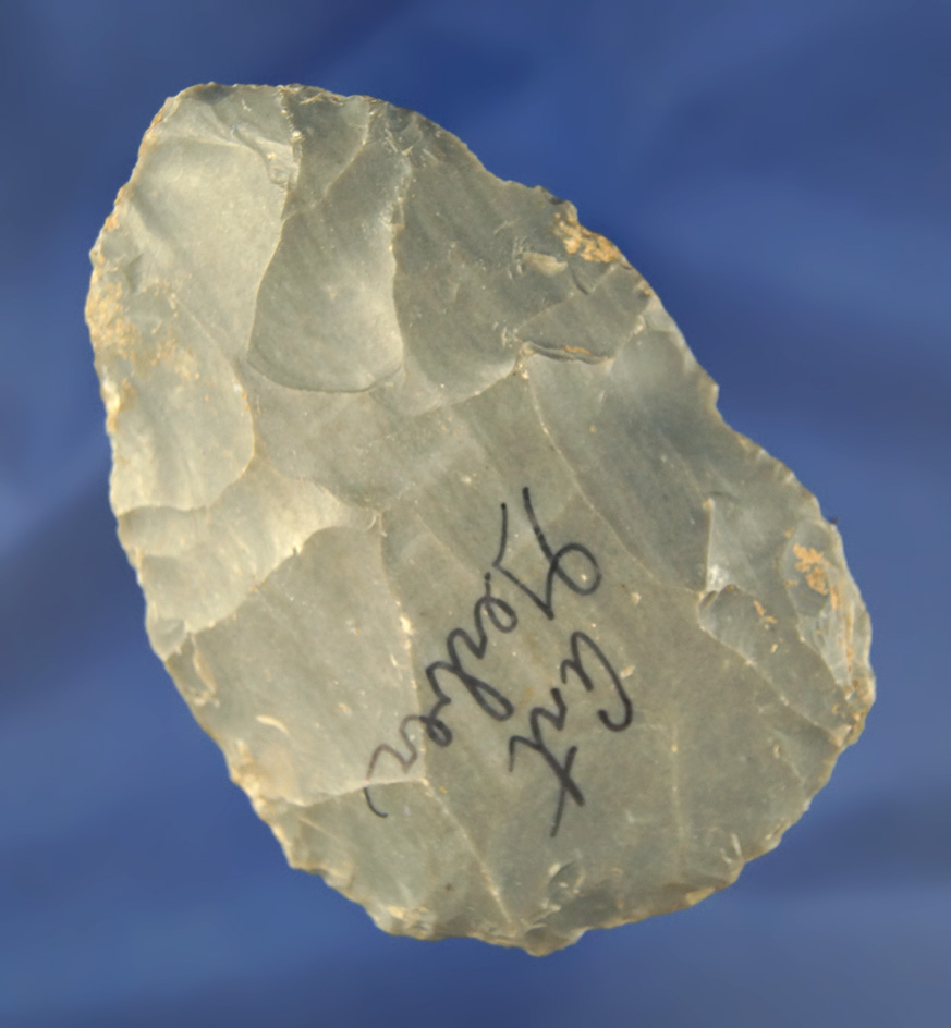 3 3/4" Hornstone Cache Blade found by Art Gerber at the Crib Mound, Spencer Co., Indiana. Signed