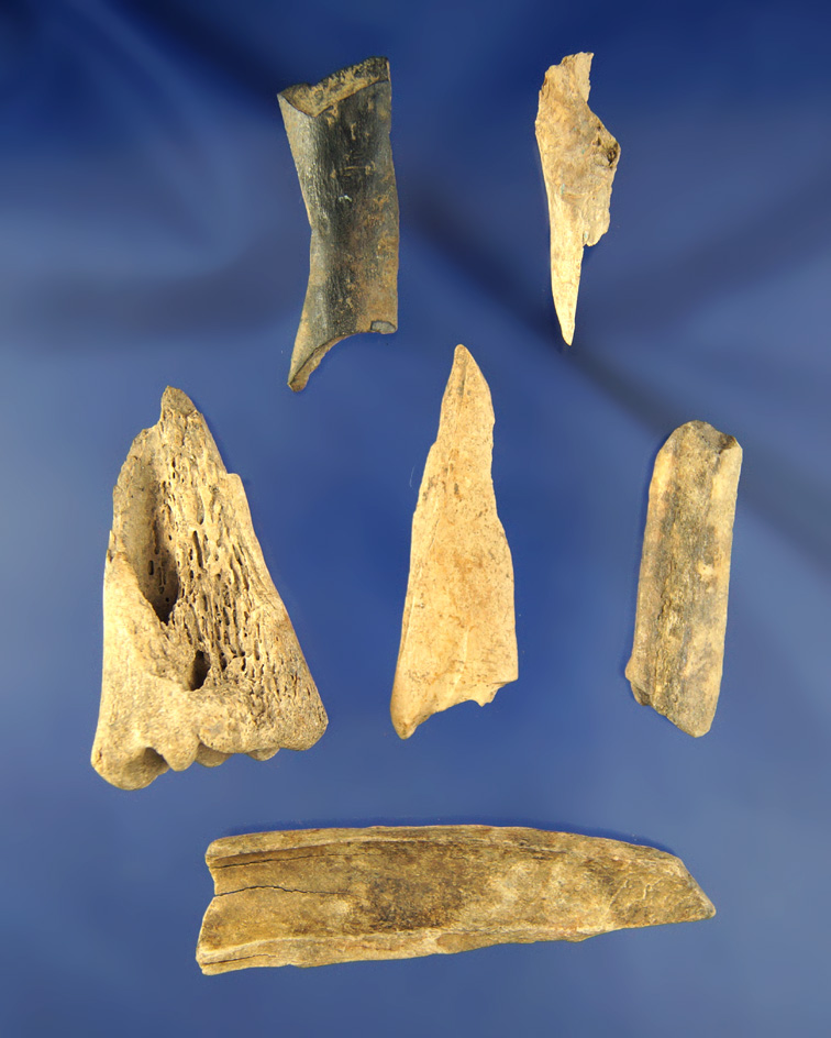 Group of a sorted bone Artifacts found in Kentucky, largest is 3 1/16"
