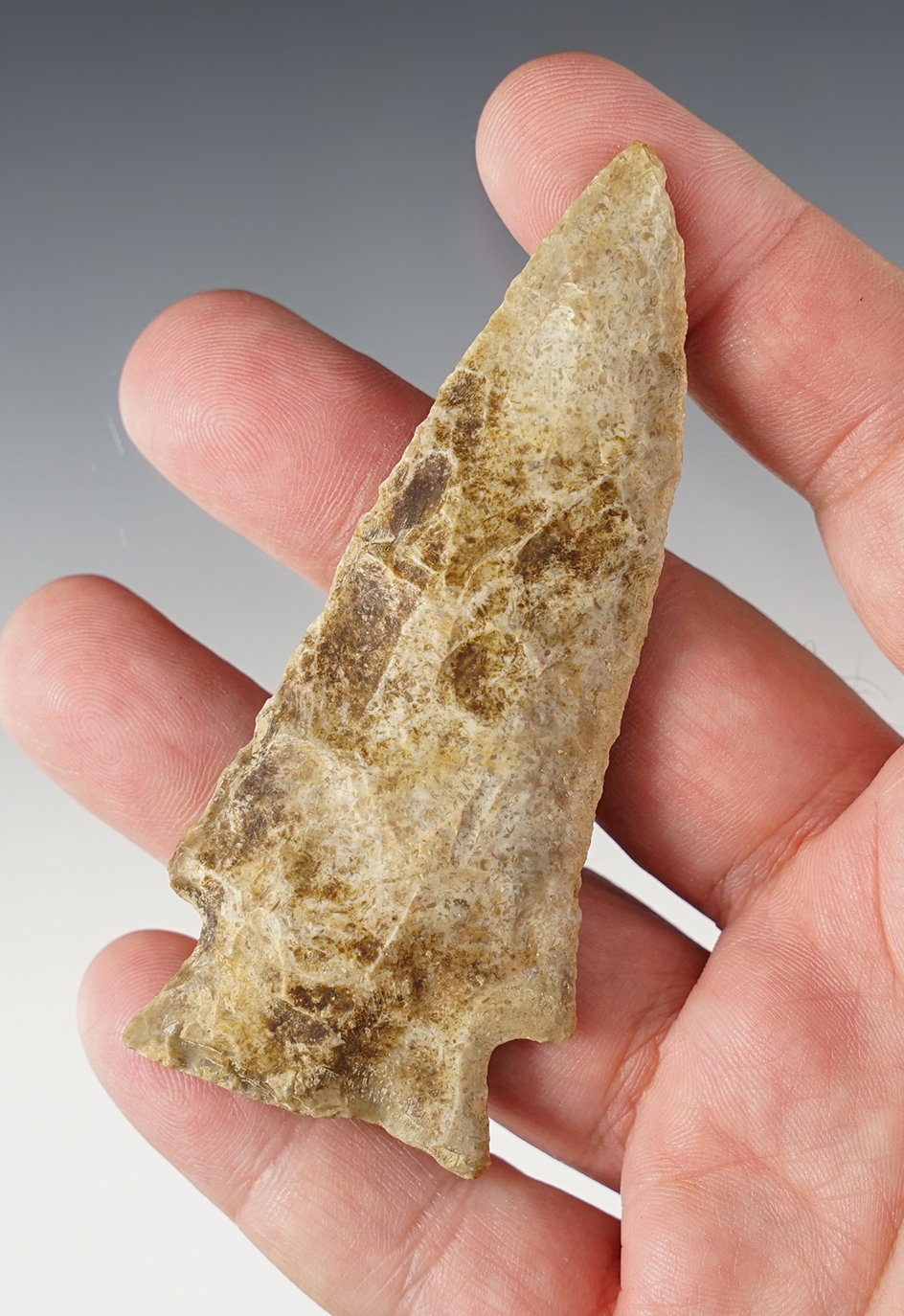 Heavily patinated 3 9/16" Stilwell found in Wabash Co., Indiana. Ex. Tom Boyll collection.