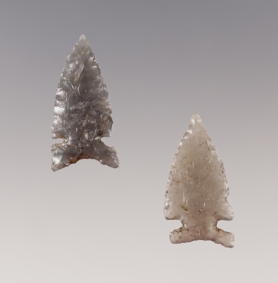 Pair of finely made Obsidian points from the Columbia Plateau area. The largest is 13/16".