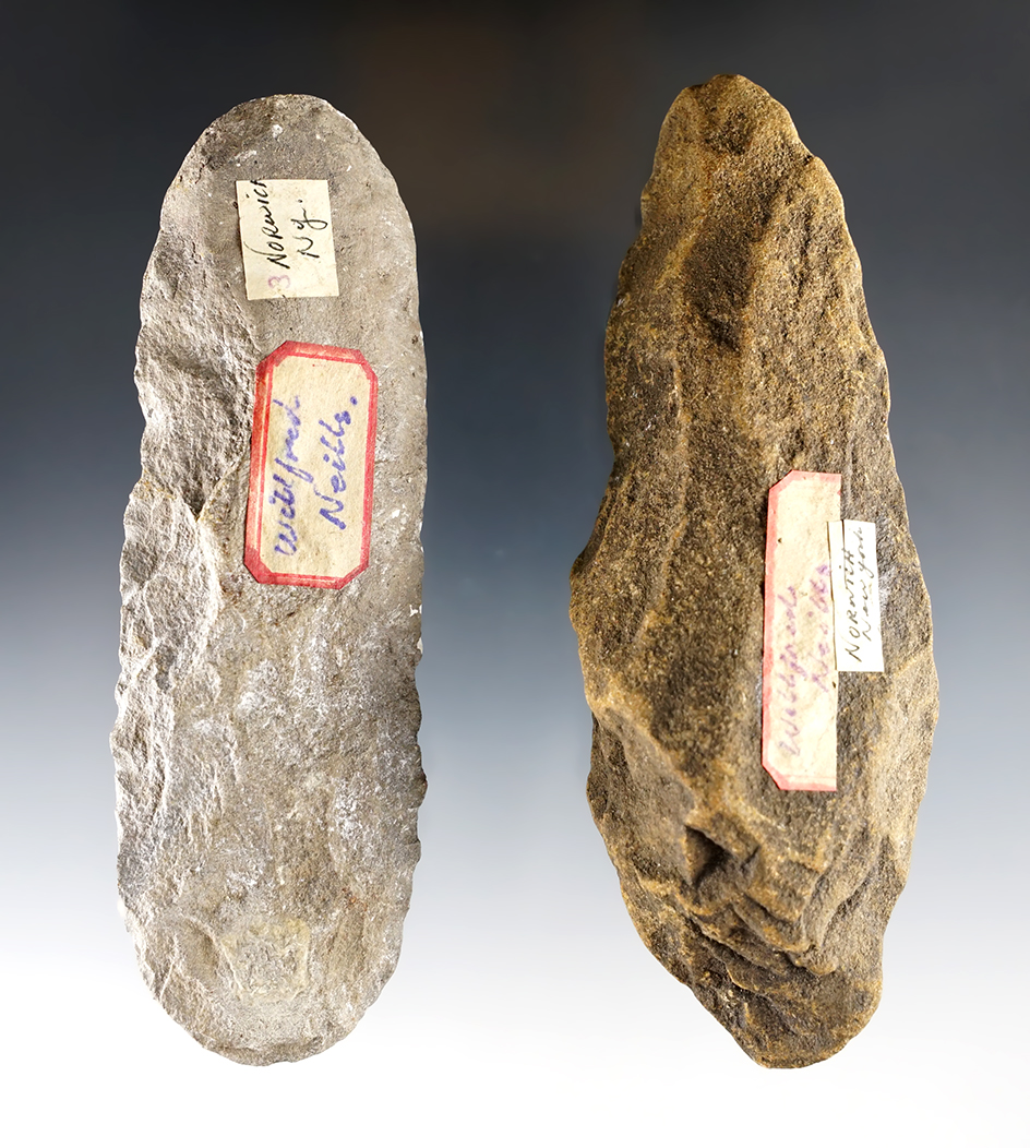 Pair of artifacts including a digging tool and a restored Double Bit Celt. One COA.