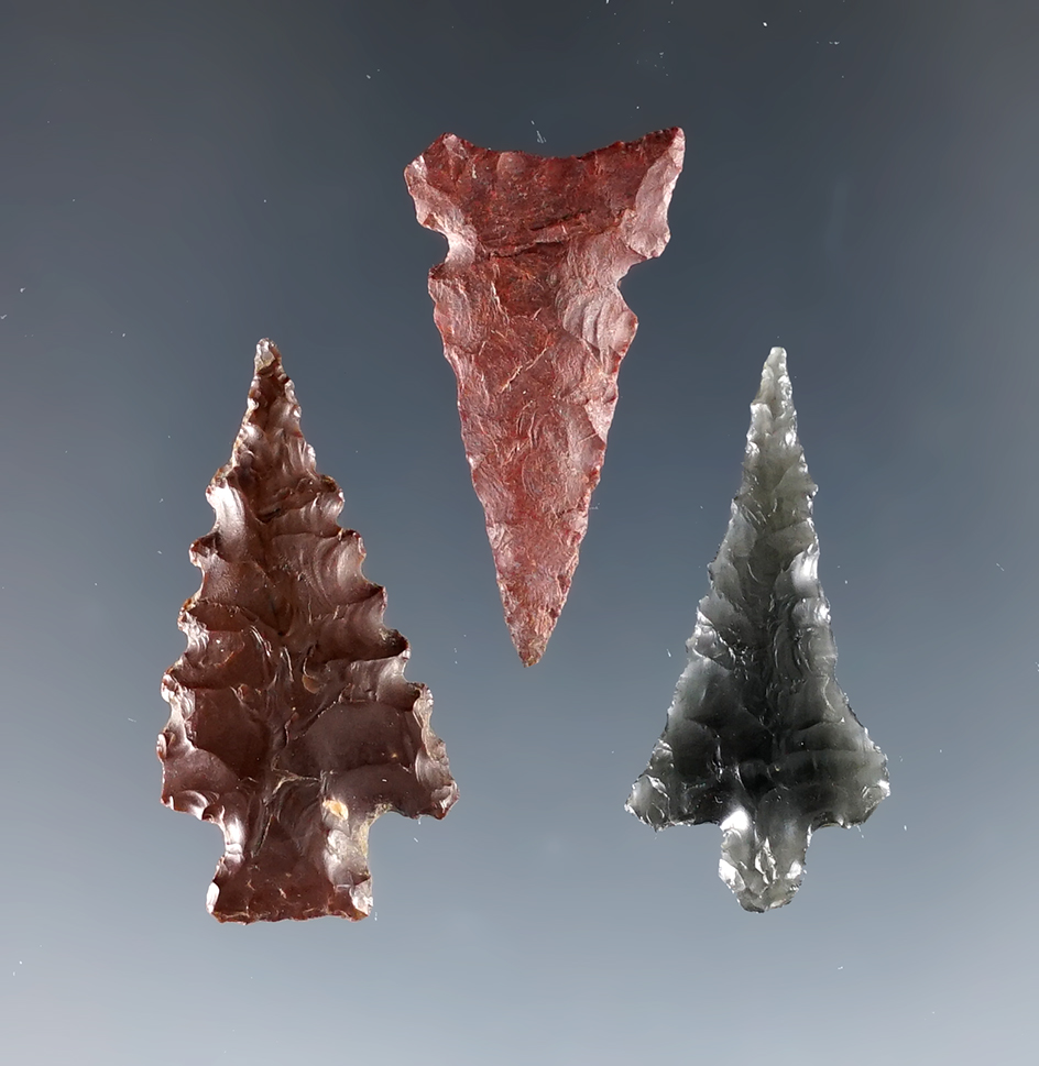 Set of three arrow points found near the Columbia River Ex. Frank Wilkie Museum. 