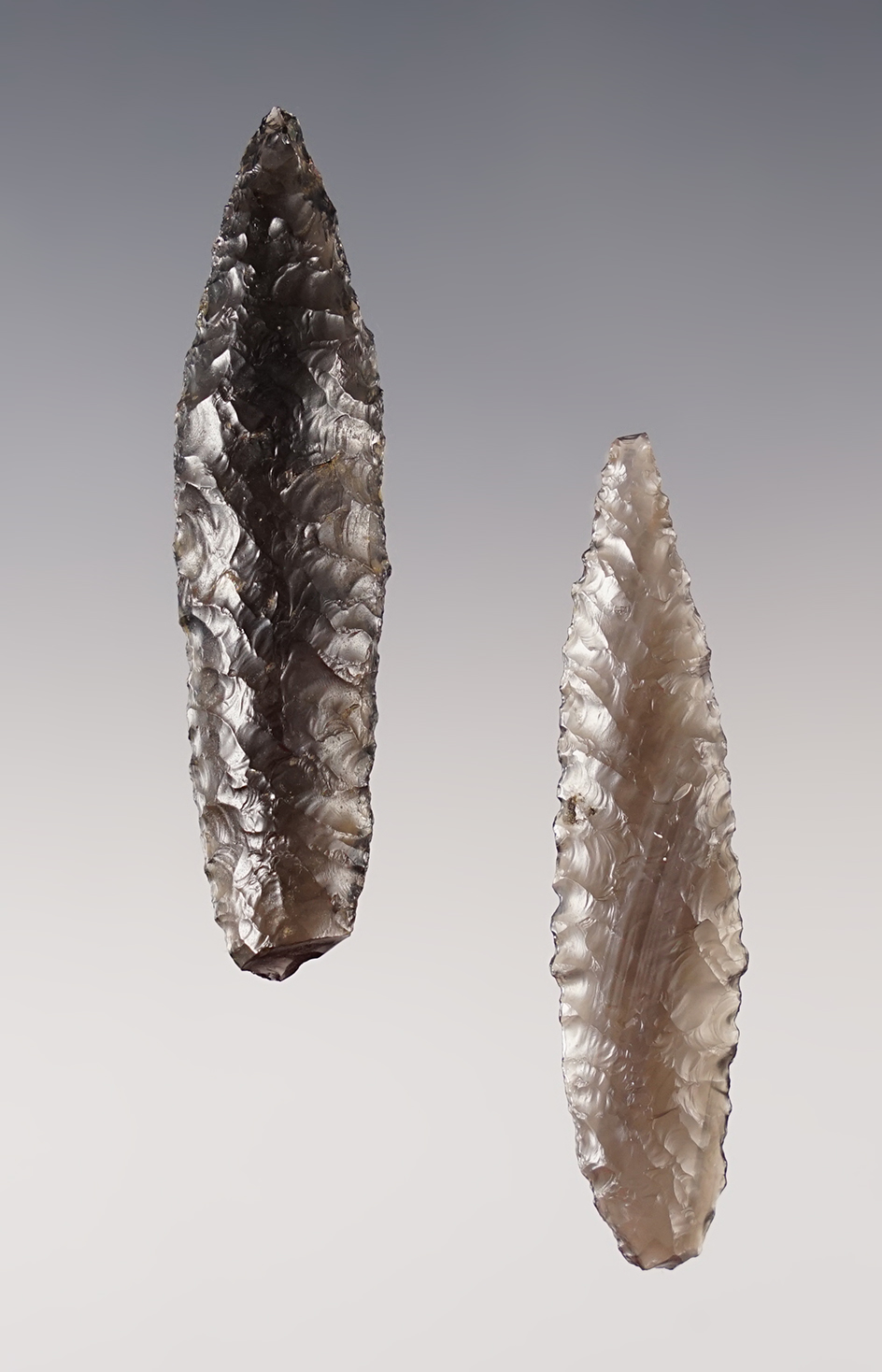 Pair of Obsidian points found in the Columbia Plateau area. The largest is 2 9/16".