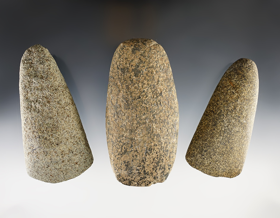 Set of three well styled Woodland Celts found in Ohio. Largest is 4 3/8".